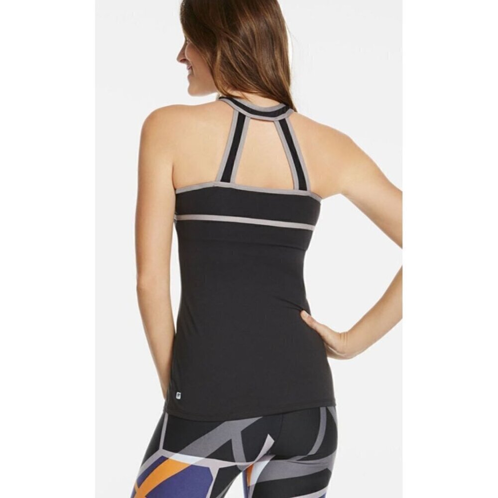 NWT Fabletics Chicago Top Tank Black Fog/Gray Womens Small Halter Built in Bra - Picture 3 of 9